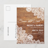 Rustic Wood White Lace Wedding Save the Date Aankondigingskaart (Voorkant / Achterkant)