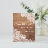 Rustic Wood White Lace Wedding Save the Date Aankondigingskaart (Staand voorkant)