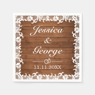 Rustic Wood & White Lace Wedding Servet