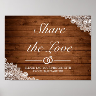 Rustic Wood & White Lace Wedding Sign Poster