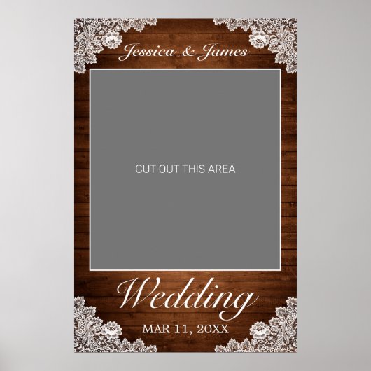 Rustic Wood & White Lace Weddings Photo Prop Poster (Voorkant)