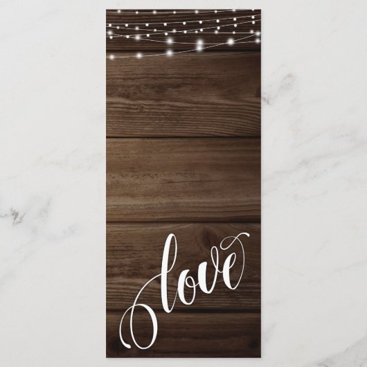 Rustic Wood, White Lights & Script Wedding Menu (Achterkant)