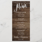 Rustic Wood, White Lights & Script Wedding Menu (Voorkant)