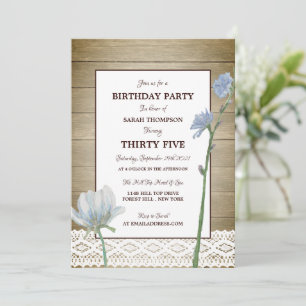 Rustic Wood Wild Floral Lace, Birthday Kaart