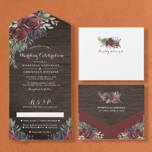Rustic Wood   Winter Floral country Wedding All In One Uitnodiging