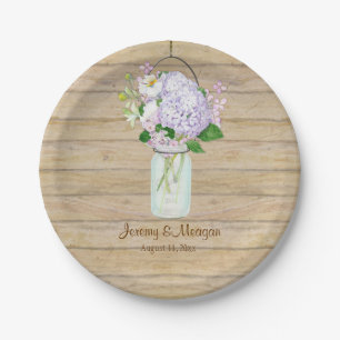 Rustic Wood Wooden Barn Fence Hydrangea Mason Jar Papieren Bordje