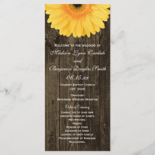 Rustic Wood Yellow Gerber Daisy Wedding Programs Programma