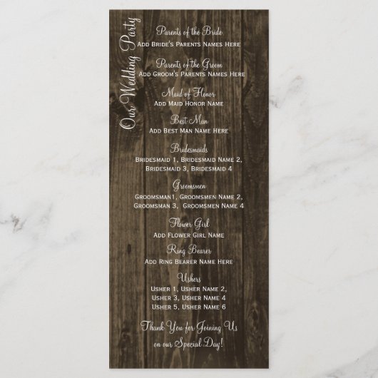 Rustic Wood Yellow Gerber Daisy Wedding Programs Programma (Achterkant)