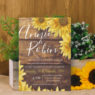 Rustic Wood Yellow Sunflower Country Weddenschap Kaart