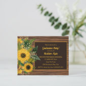 Rustic Wood Yellow Sunflower Graduparty Briefkaart (Staand voorkant)