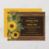 Rustic Wood Yellow Sunflower Graduparty Briefkaart (Voorkant / Achterkant)