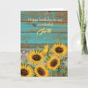 Rustic Wood Yellow Sunflower Savta Birthday Kaart