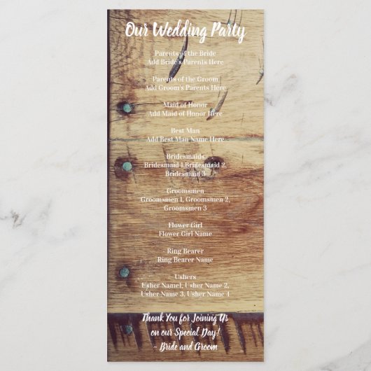 Rustic Wood "You & Me" Programmes de mariage (Dos)