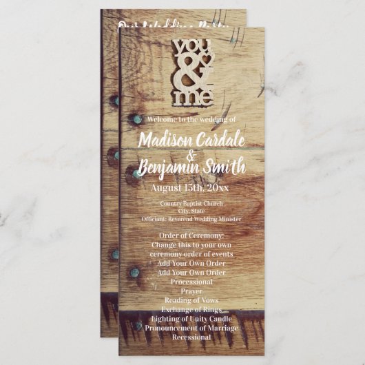 Rustic Wood "You & Me" Programmes de mariage (Devant / Derrière)