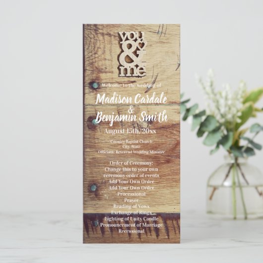 Rustic Wood "You & Me" Programmes de mariage (Debout devant)
