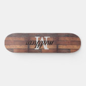 Rustic Wooden Barn Oak Monogram Naam op maat Skateboard (Horizontaal)