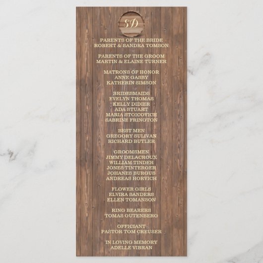 Rustic Wooden Barrel Wedding Custom Program Programma (Achterkant)