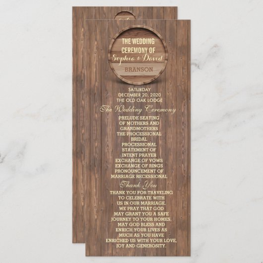 Rustic Wooden Barrel Wedding Custom Program Programma (Voorkant / Achterkant)