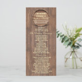 Rustic Wooden Barrel Wedding Custom Program Programma (Staand voorkant)