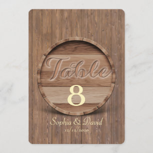 Rustic Wooden Barrel Wedding Table Number Kaart
