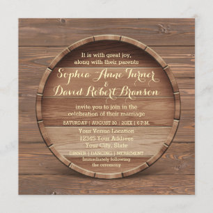 Rustic Wooden Barrel Wedding Uitnodiging