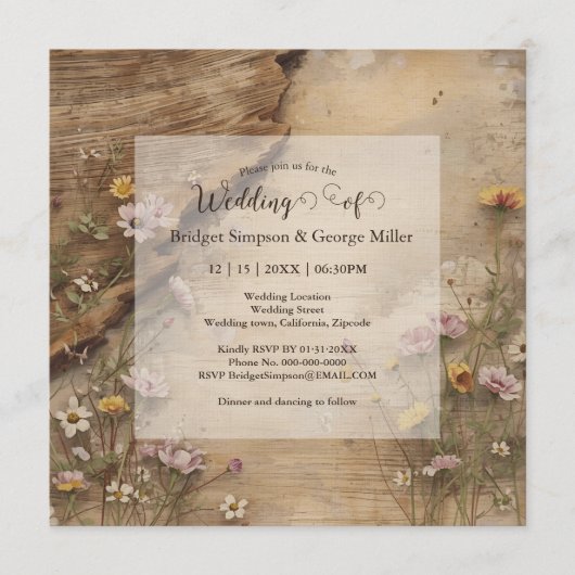 Rustic Wooden Bohemian Floral Wedding Kaart (Voorkant)