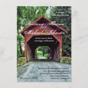 Rustic Wooden Covered Bridge Wedding Uitnodiging