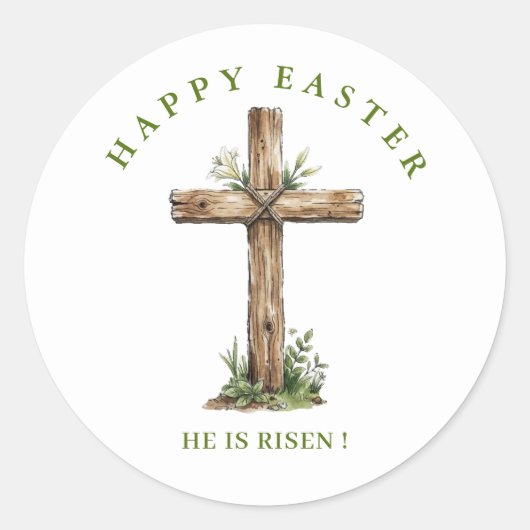 Rustic Wooden cross  He is Risen Label / Seal (Voorkant)