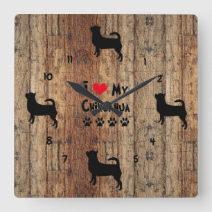 Rustic Wooden Faux Chihuahua Wall Clock Vierkante Klok