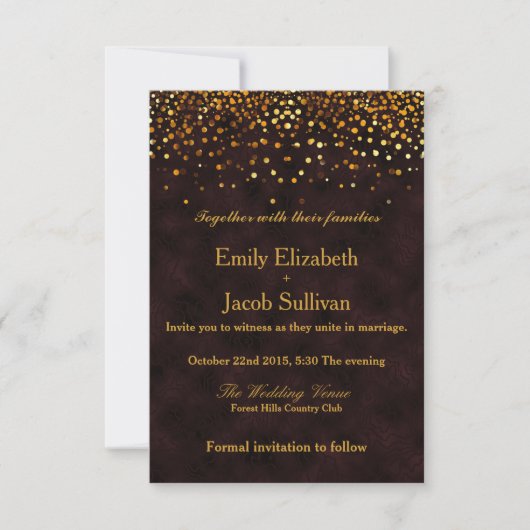 Rustic Wooden Gold Foil Confetti Elegant Wedding Save The Date (Voorkant)