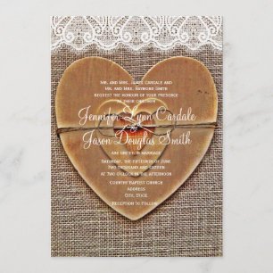 Rustic Wooden Heart Burlap Weddenschap Kaart