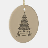 Rustic Wooden Tree Illustration Christmas Decor Keramisch Ornament (Rechts)