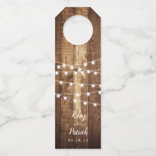 Rustic Woodgrain Farmhouse Custom Wedding Flessenhanger (Voorkant)