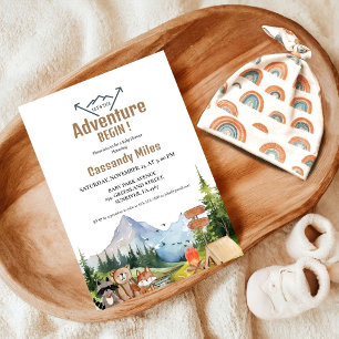 Rustic Woodland Animals Adventure Baby shower Invi Kaart