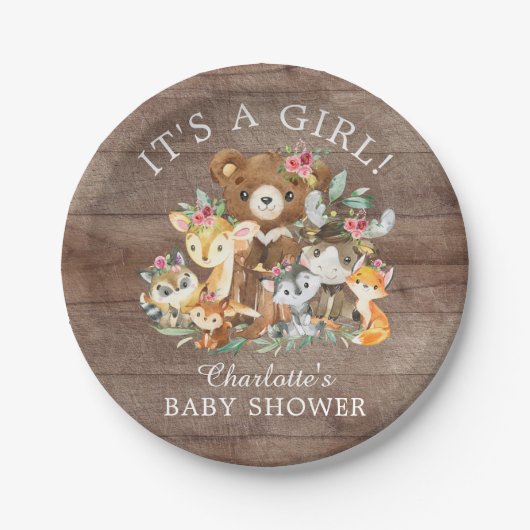 Rustic Woodland Animals Baby shower 7" Bord (Voorkant)