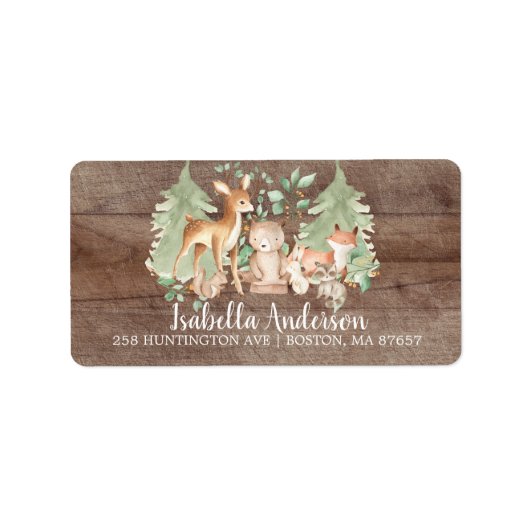 Rustic Woodland Animals Baby shower Adres Etiket (Voorkant)
