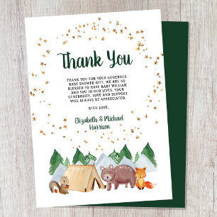 Rustic Woodland Animals Baby shower Bedankkaart