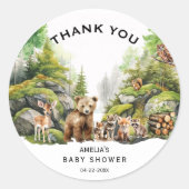 Rustic Woodland Animals Baby shower Hartelijk dank Ronde Sticker (Voorkant)
