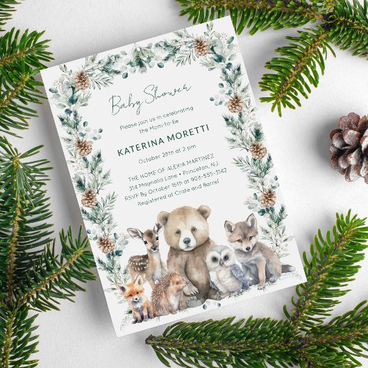 Rustic Woodland Animals Baby shower Invitation Kaart