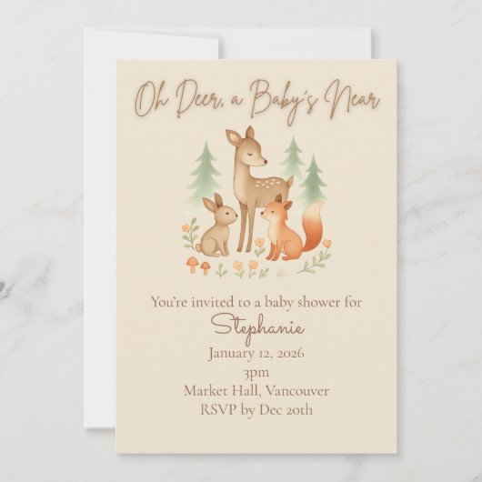 Rustic Woodland Animals Baby shower Invitation Kaart (Voorkant)