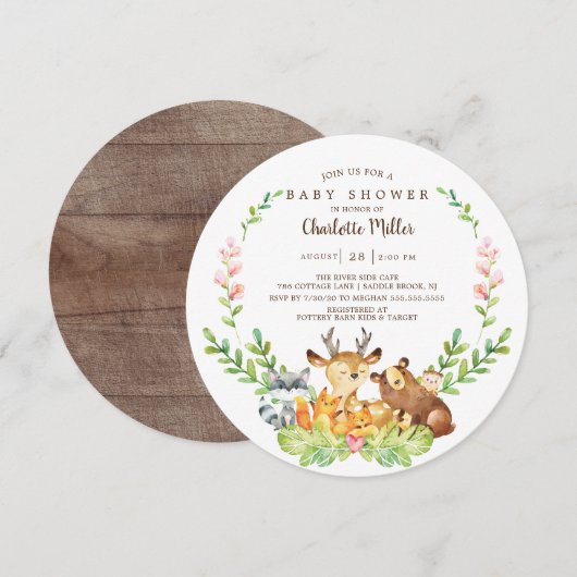 Rustic Woodland Animals Baby shower Kaart (Voorkant / Achterkant)