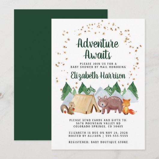 Rustic Woodland Animals Baby shower per post Kaart (Voorkant / Achterkant)