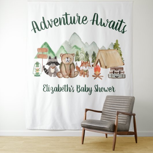 Rustic Woodland Animals Baby shower Wandkleed (In situ)