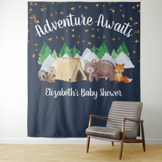 Rustic Woodland Animals Baby shower Wandkleed (In situ)