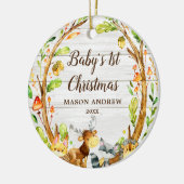Rustic Woodland Animals Baby's eerste Kerstmis Keramisch Ornament (Links)