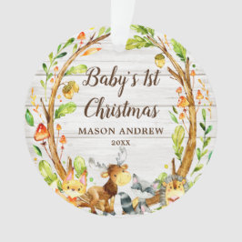 Rustic Woodland Animals Baby's eerste Kerstmis Ornament