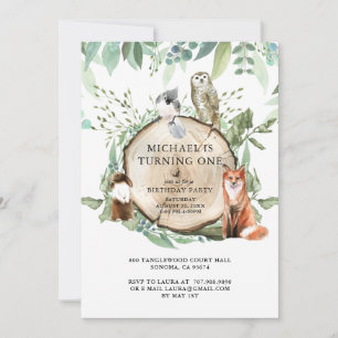 Rustic Woodland Animals Boy 1st Birthday Party Kaart