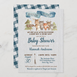 Rustic Woodland Animals Boy Baby shower Kaart