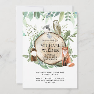 Rustic Woodland Animals Boy Birthday Party Kaart