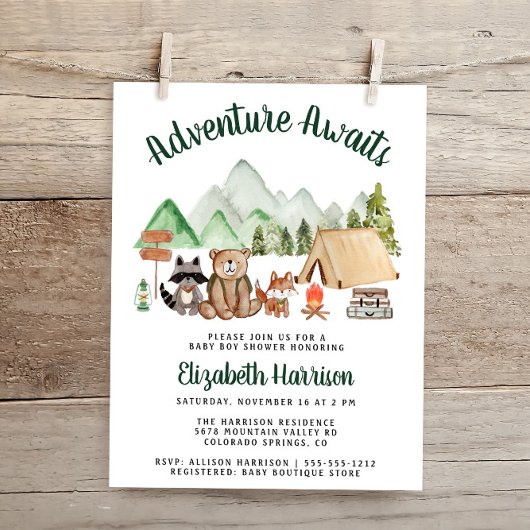 Rustic Woodland Animals Camping Baby shower Kaart